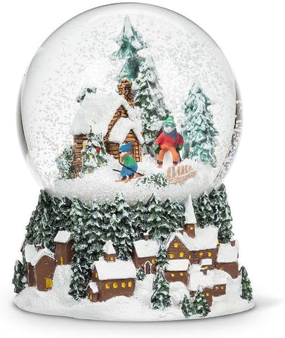Abbott Collection Medium Cabin & Skiers Snow Globe