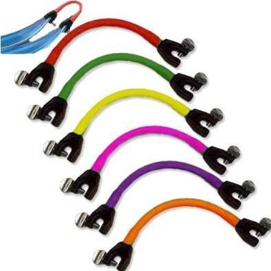 A simple training tool for young skiers. It holds their ski tips together, which helps them hold a balanced, controlled wedge position and prevents crossed tips.