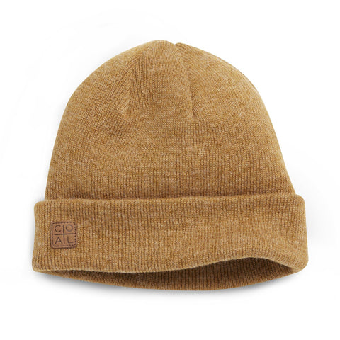 The Harbour hat by Coal is a traditional fine-knit beanie made versatile with two suede labels.